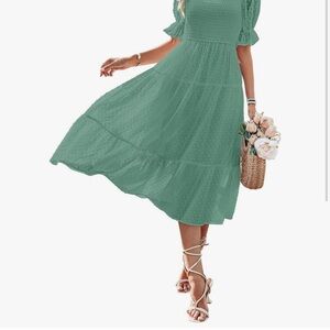Elegant Green Smocked Dress